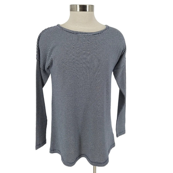 Soft Surroundings Shirt Navy Striped French Key Long Sleeve Cutout Back Top - Picture 2 of 6